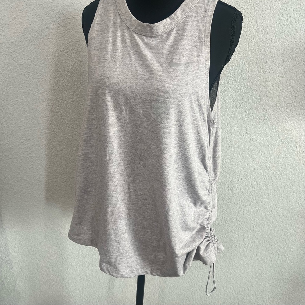 Nike Dri Fit Women's Heather Gray Tank Cut Out Back Gathered Drawstring Side